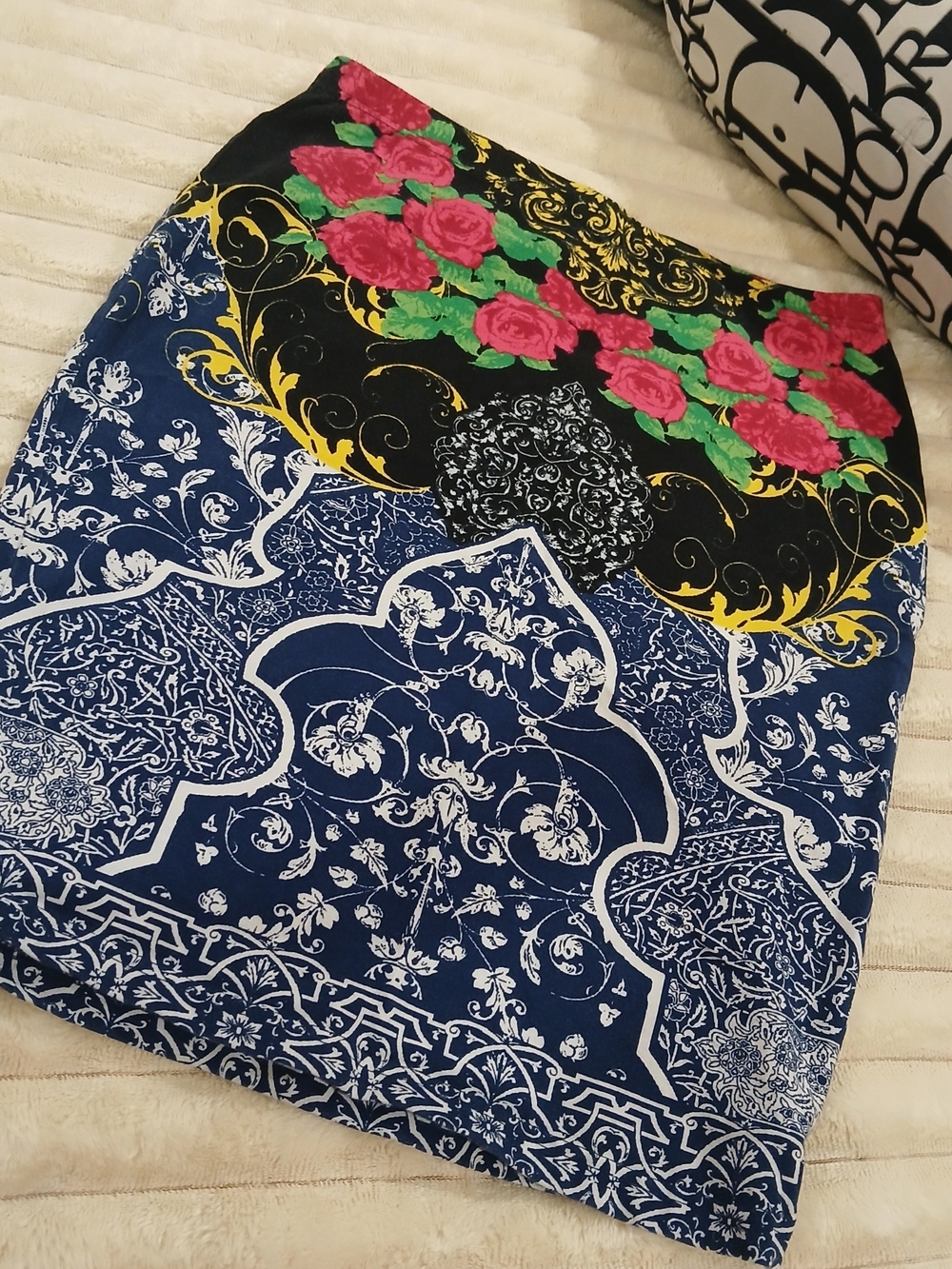 Derek Heart Navy Floral & Black Patterned Pencil Skirt
